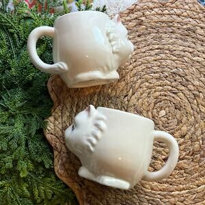 Urban Outfitters 3D Cat Mug Kitten White Coffee Tea Cup Ceramic Stoneware Set/2